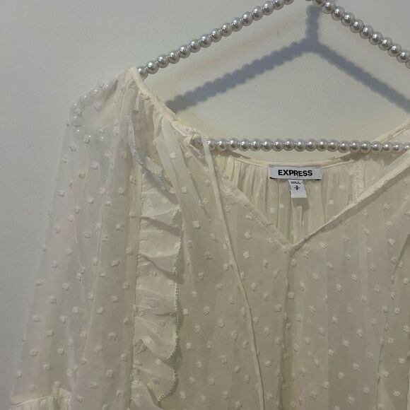 Express women’s sheer ruffle lacy fairy top size small embroidered feminine crea - Picture 5 of 11